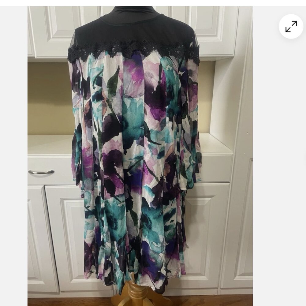 By Anthropologie Womens Watercolor Floral Flutter Sleeve Chiffon Dress Lined X